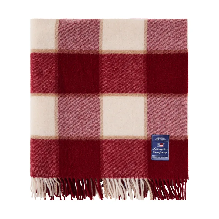Checked Recycled Wool Decke 130 x 170cm - Rot-Hellbeige-Beige - Lexington