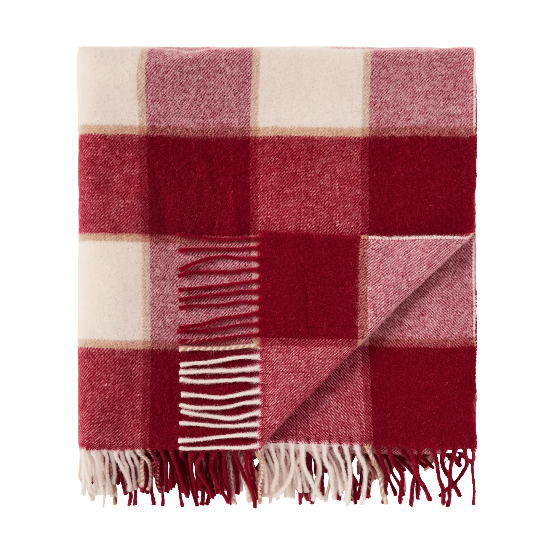 Checked Recycled Wool Decke 130 x 170cm, Rot-Hellbeige-Beige Lexington