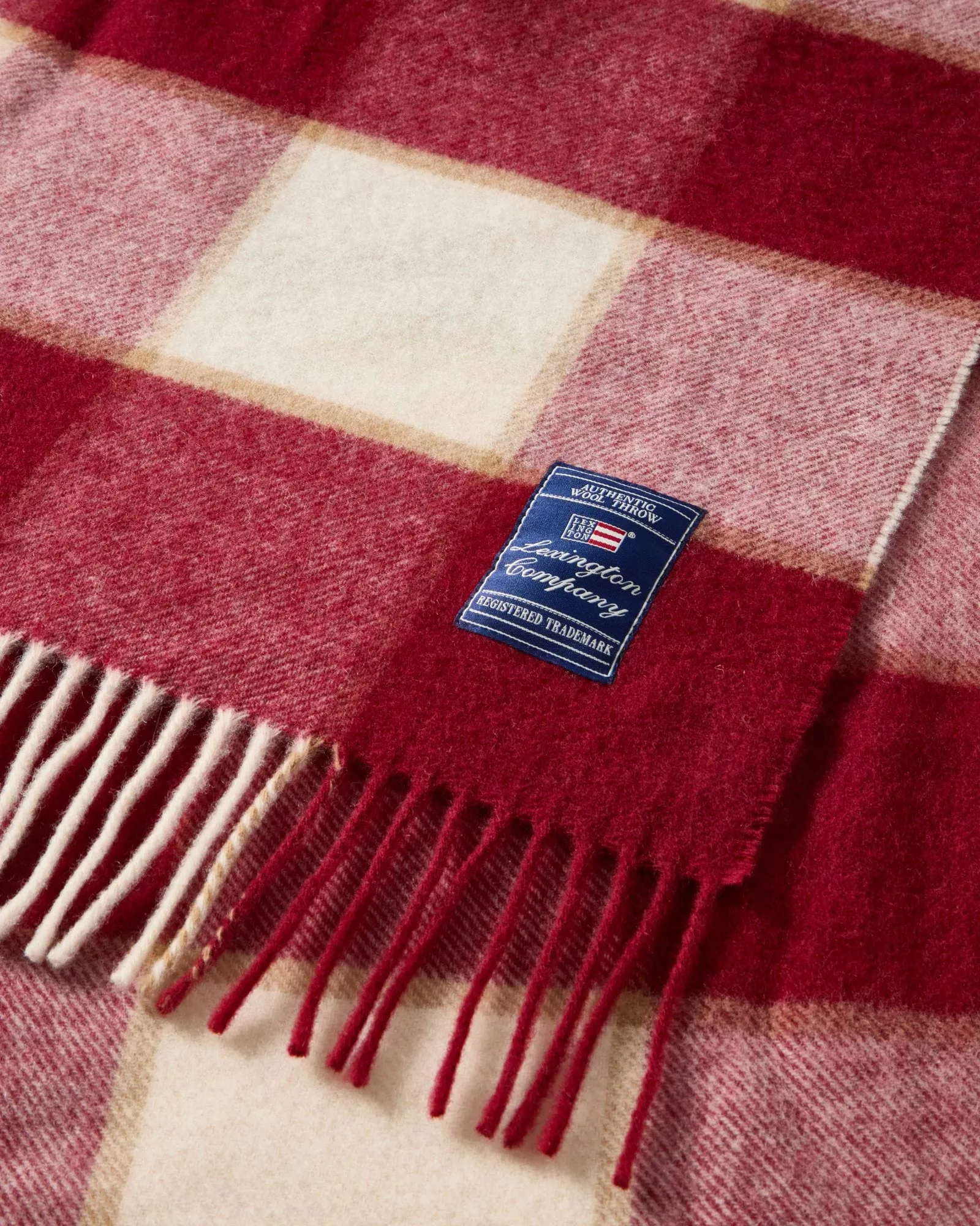 Checked Recycled Wool Decke 130 x 170cm, Rot-Hellbeige-Beige Lexington