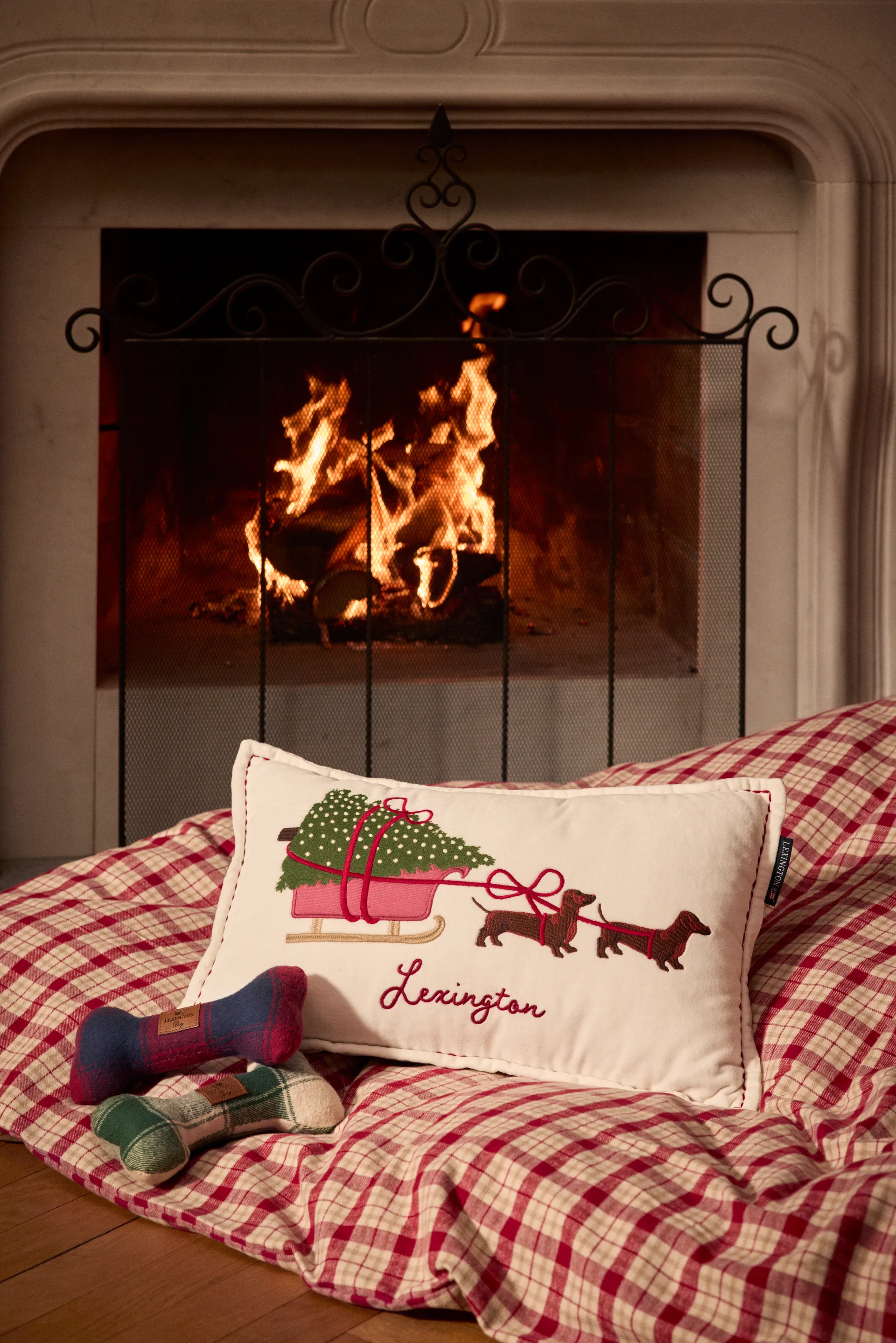 Dog sleigh biologisches Baumwolle-Samt Kissen 30x50 cm, White Lexington