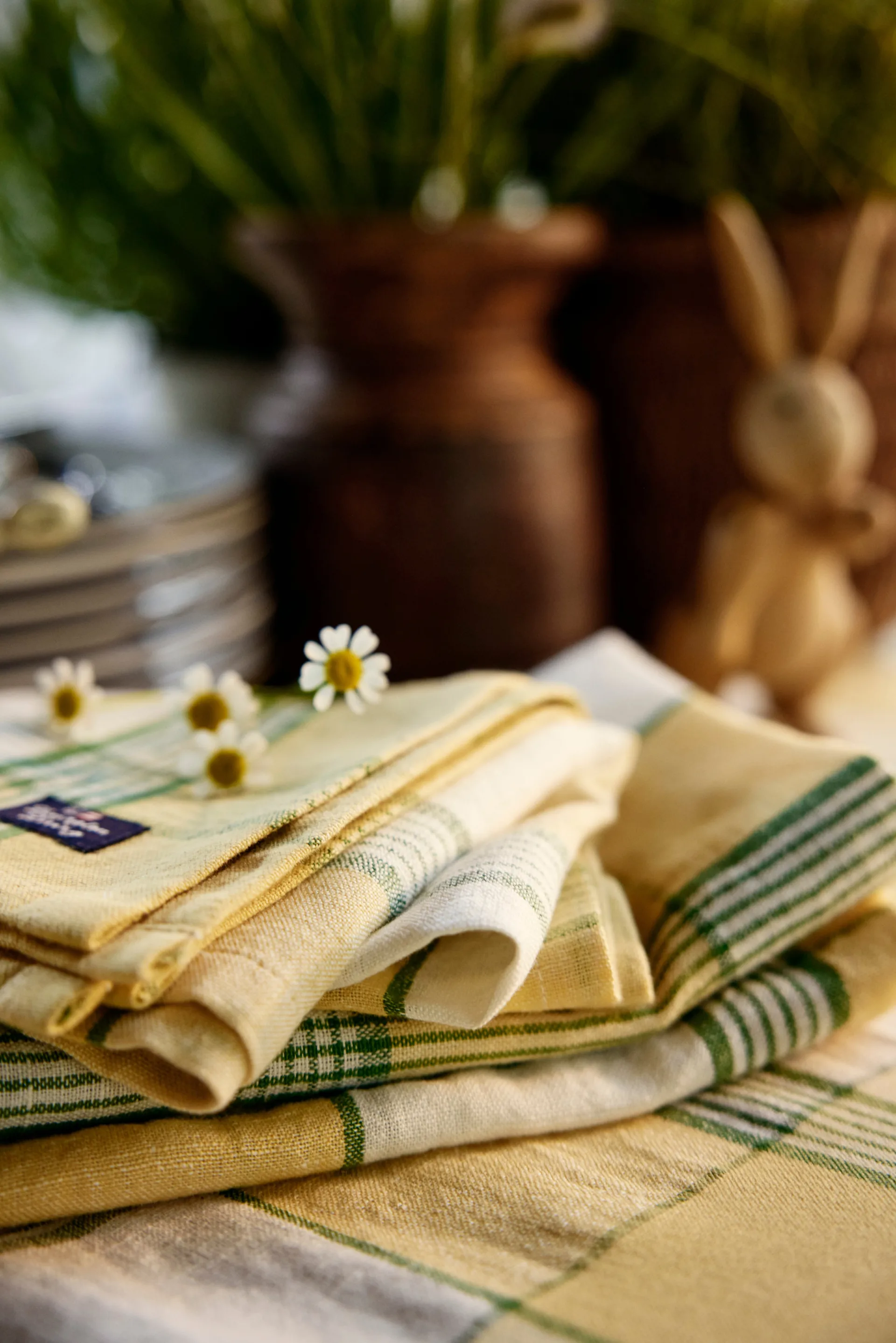 Easter Linen/Cotton Tischdecke 150x250 cm, Yellow-green Lexington