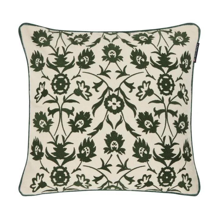 Flower Embroidered Wool Mix Kissenbezug 50 x 50cm - Hellbeige-Grün - Lexington