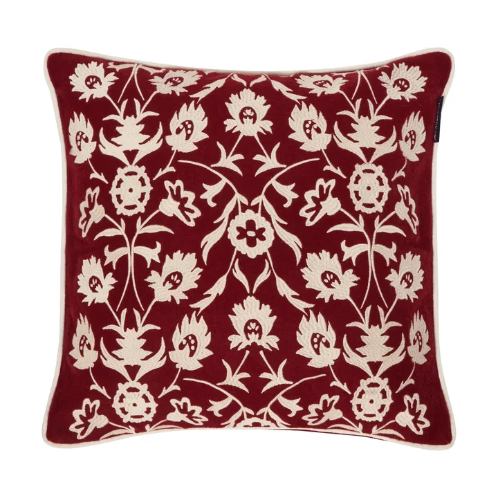 Flower Embroidered Wool Mix Kissenbezug 50 x 50cm - Rot-Hellbeige - Lexington