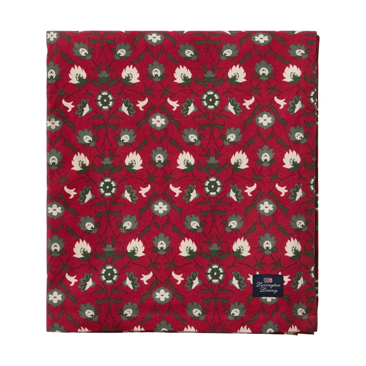 Flower Print Bio-Baumwolle Tischdecke - Rot-Beige-Grün, 150x350 cm - Lexington