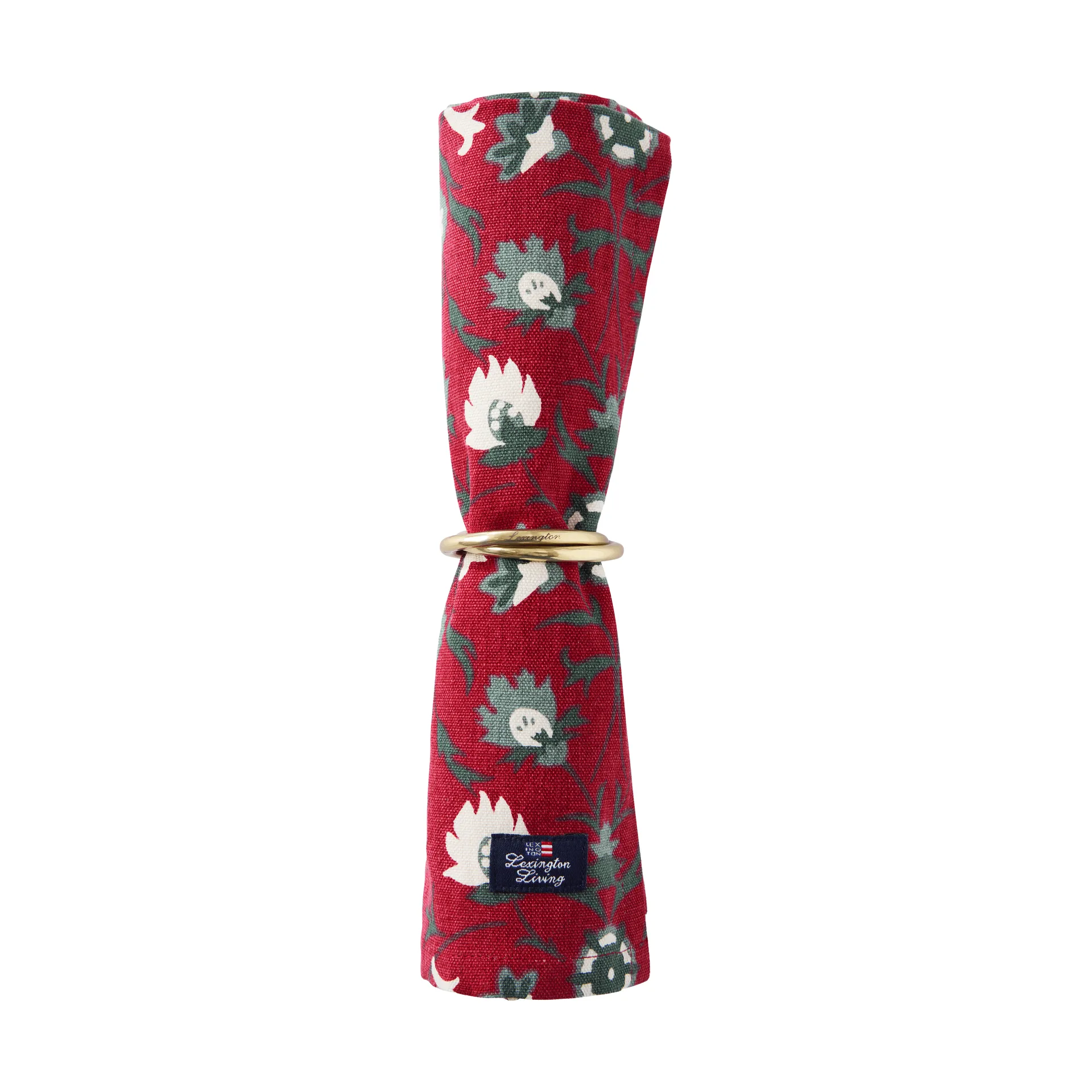 Flower-Print Serviette aus Bio-Baumwolle, Rot-Beige-Grün Lexington