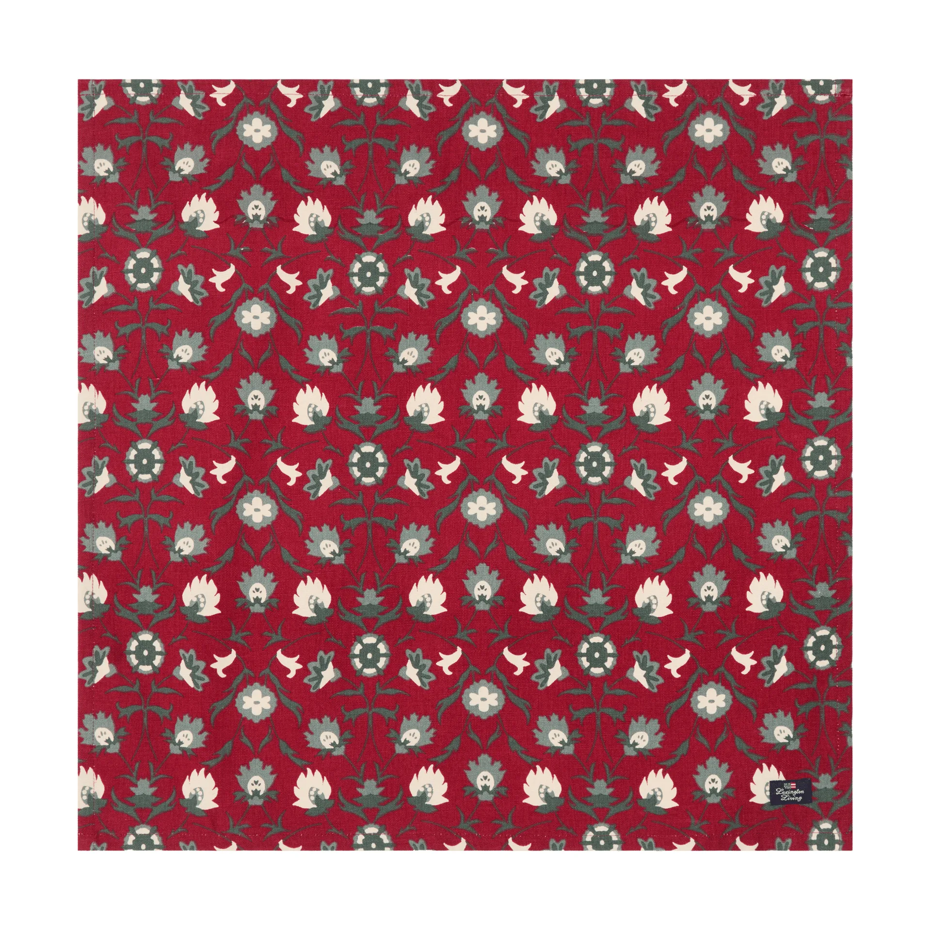 Flower-Print Serviette aus Bio-Baumwolle, Rot-Beige-Grün Lexington