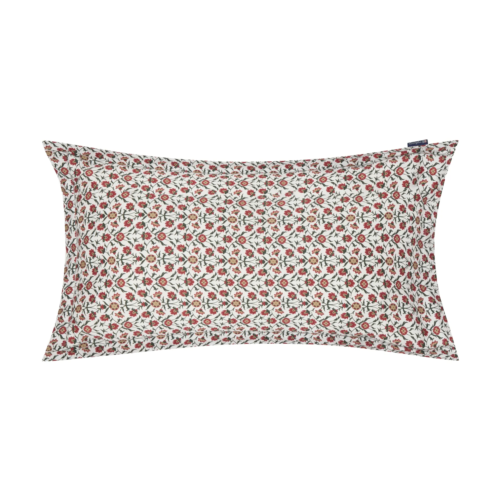 Flower printed cotton sateen Kissenbezug 50x90 cm, Weiß-Rot-Grün-Beige Lexington