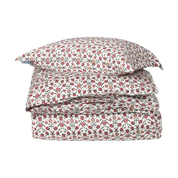 Flower Printed Cotton Satin Bettwäsche-Set - Weiß-Rot-Grün-Beige, 2 St 50x60 cm/1 St 220x220 cm - Lexington
