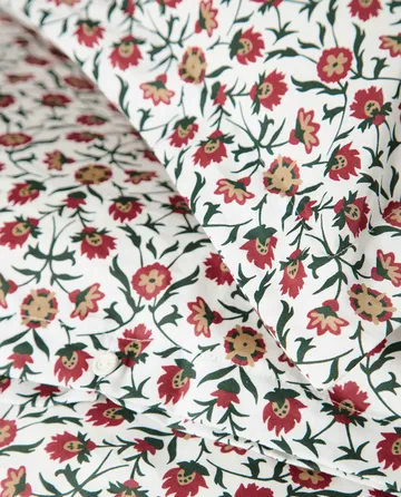 Flower Printed Cotton Satin Bettwäsche-Set - Weiß-Rot-Grün-Beige, 2 St 50x60 cm/1 St 220x220 cm - Lexington