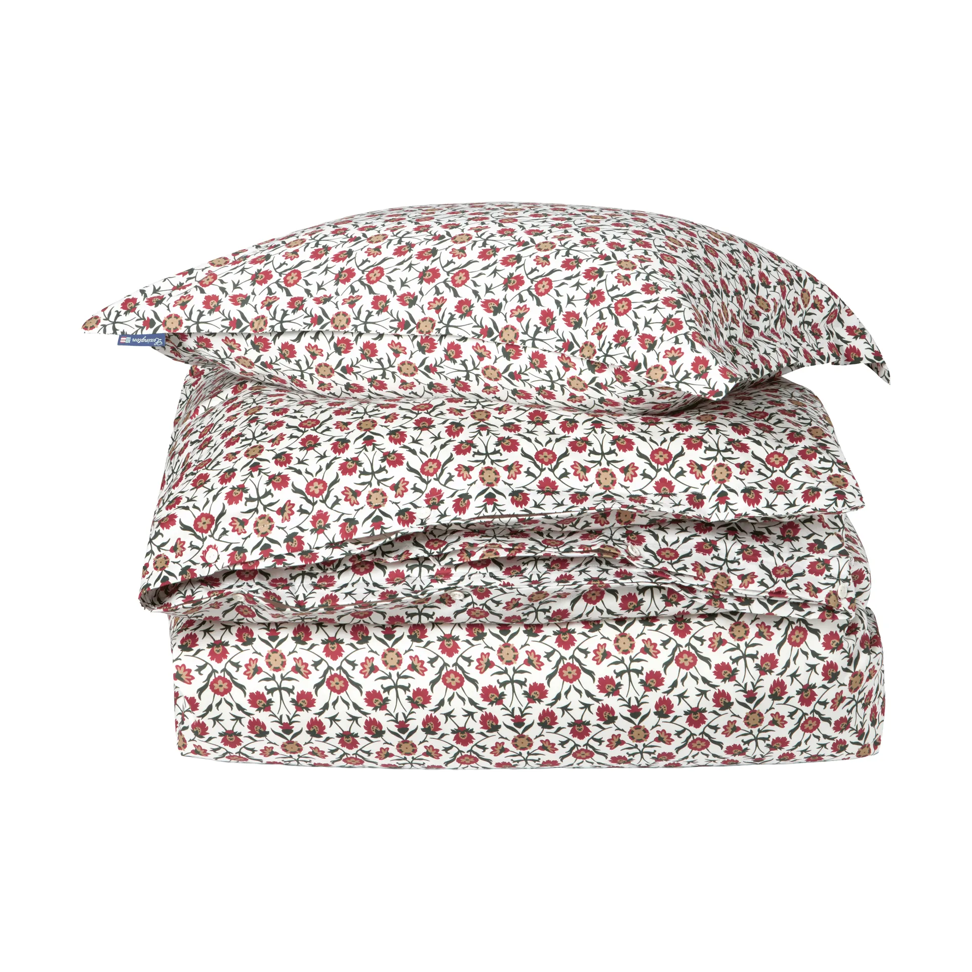 Flower Printed Cotton Satin Bettwäsche-Set, Weiß-Rot-Grün-Beige, 50x60 cm/150x210 cm Lexington