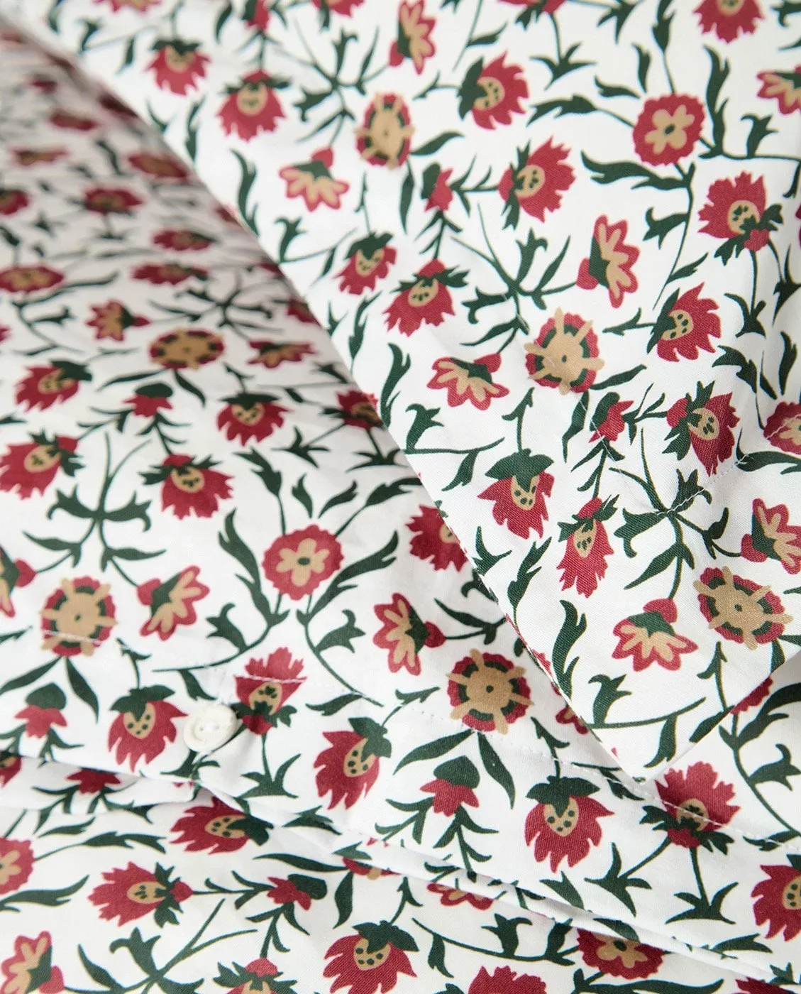Flower Printed Cotton Satin Bettwäsche-Set, Weiß-Rot-Grün-Beige, 50x60 cm/150x210 cm Lexington