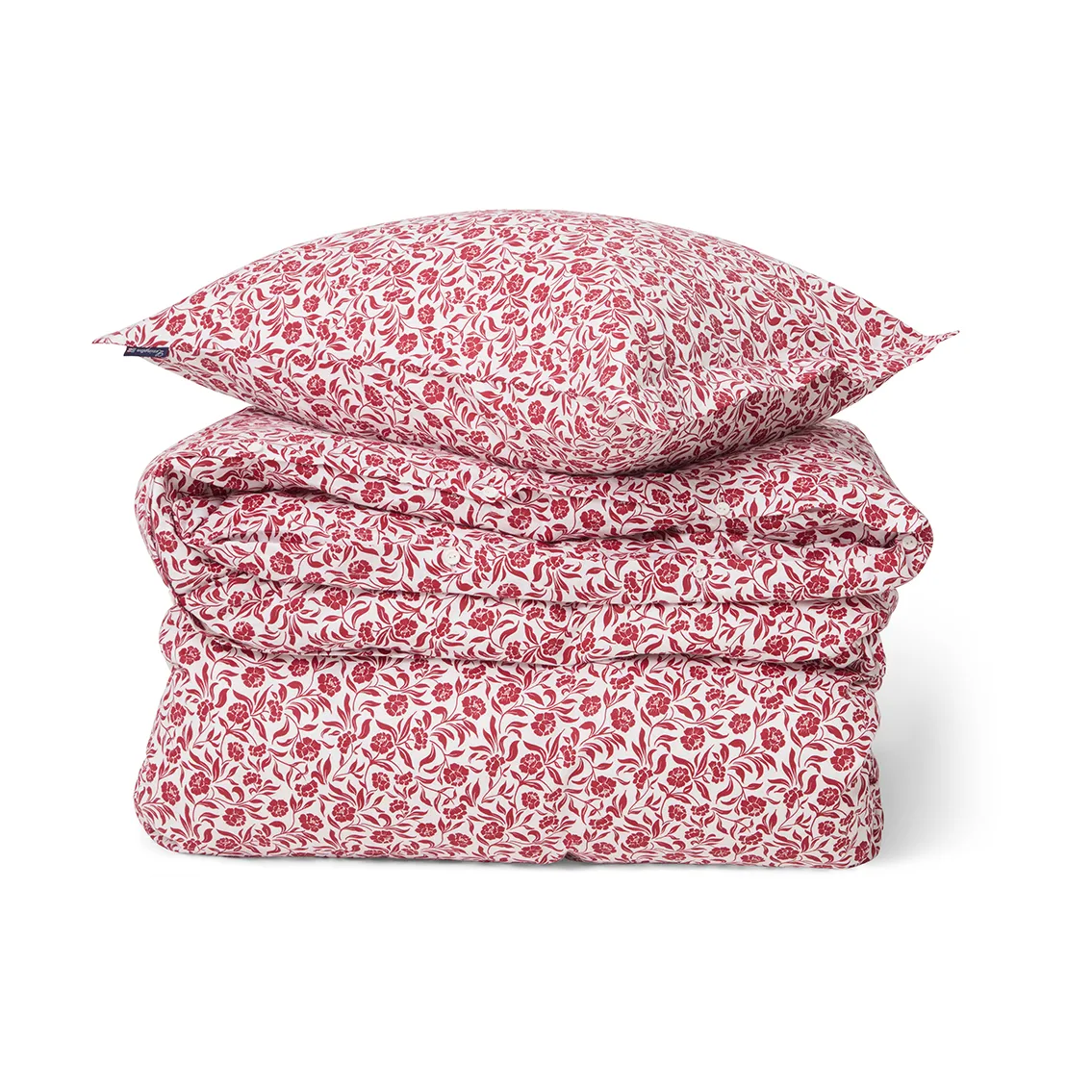 Flower Printed Cotton Satin Bettwäsche-Set, Weiß-Rot Lexington