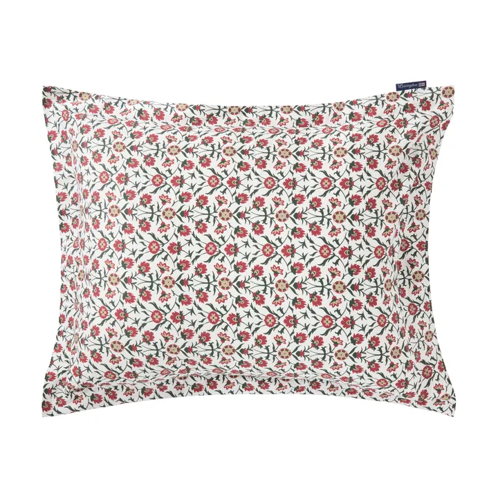 Flower Printed Cotton Satin Kissenbezug 50x60 cm - Weiß-Rot-Grün-Beige - Lexington