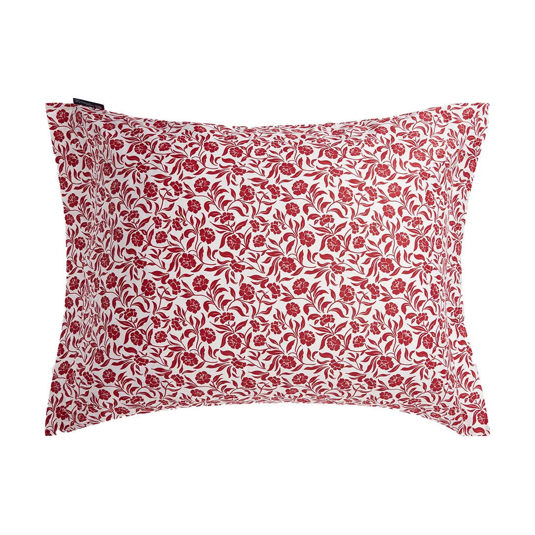 Flower Printed Cotton Satin Kissenbezug 50x60 cm, Weiß-Rot Lexington