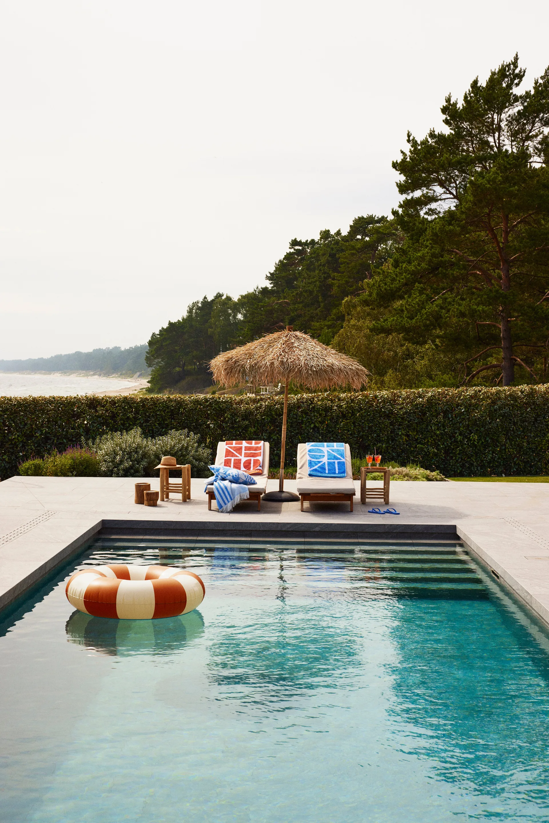 Graphic Cotton Velour Badehandtuch 100 x 180cm, Blue Lexington