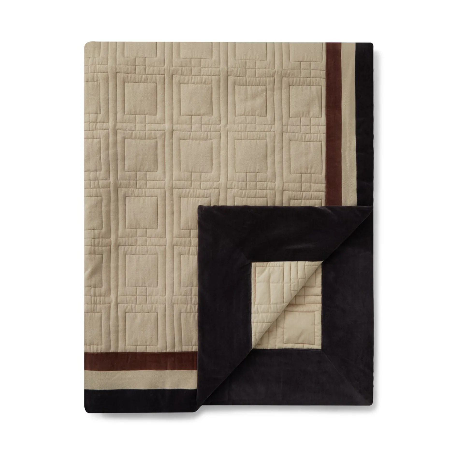 Graphic Quilted Organic Cotton Bettüberwurf 240x260cm, Light beige-brown-dark gray Lexington