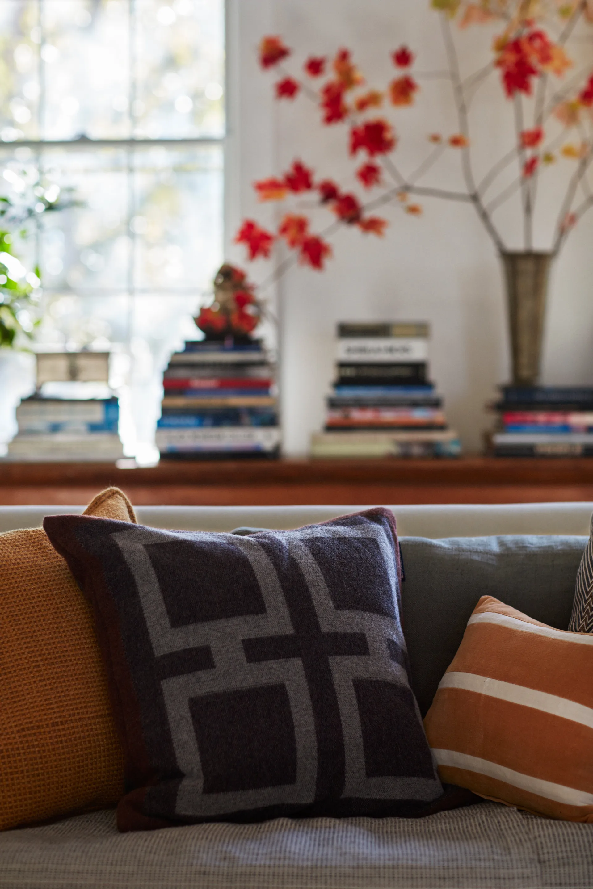 Graphic Recycled Wool Kissenbezug 50x50cm, Dark gray-white-brown Lexington