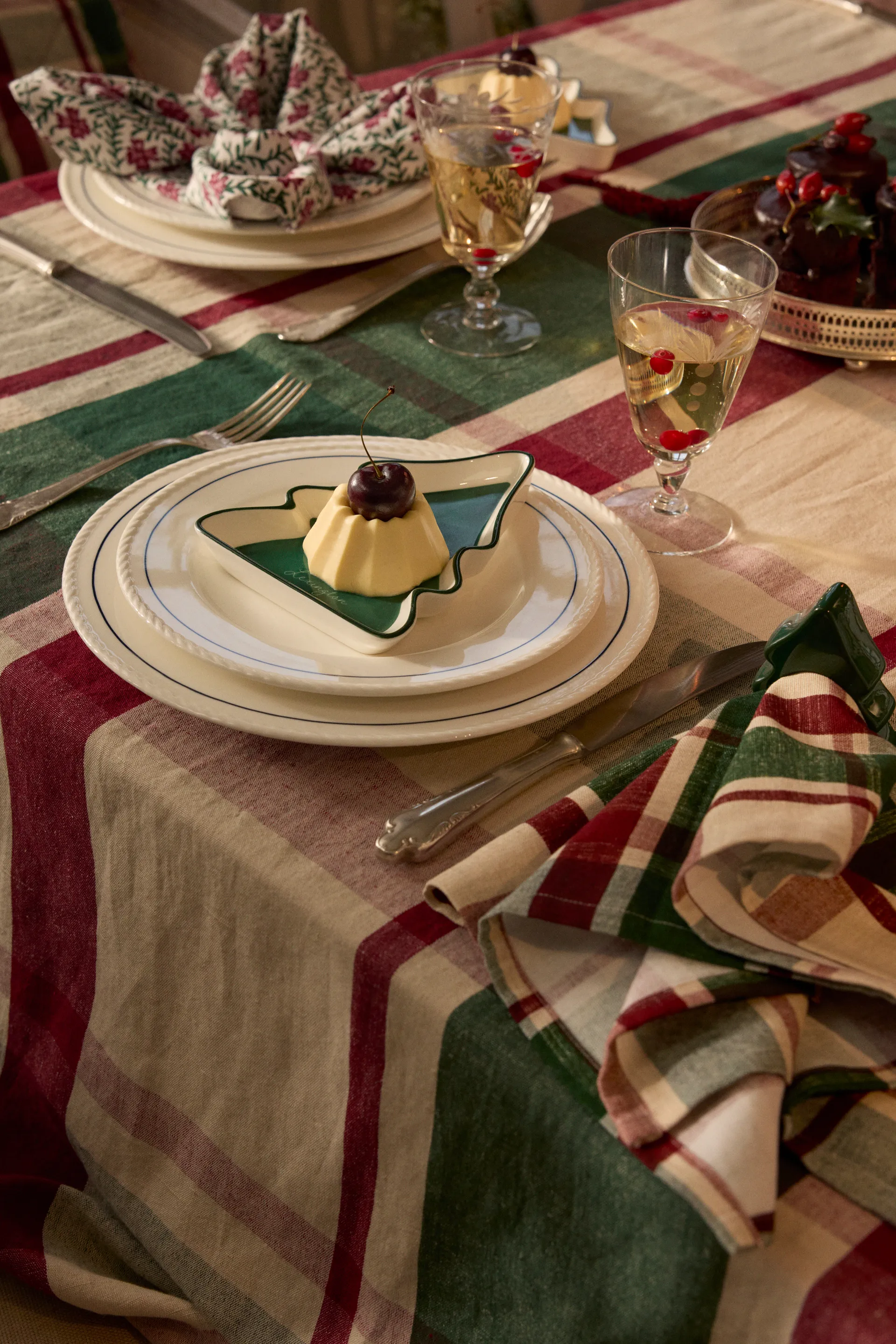 Grün-Rot karierte Leinen/Baumwoll-Tischdecke, 150×250 cm Lexington