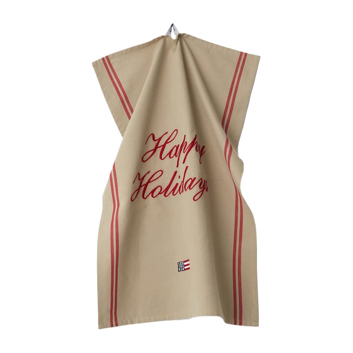 Happy Holidays Embroidered Geschirrtuch 50 x 70 cm, Beige-red Lexington