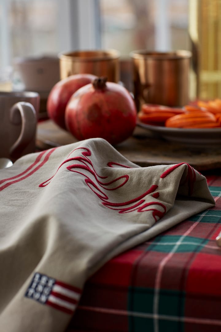 Happy Holidays Embroidered Geschirrtuch 50 x 70 cm, Beige-red Lexington