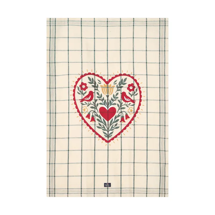 Heart Leinen/Baumwolle Küchenhandtuch - Weiß-Grün-Rot, 50x70 cm - Lexington
