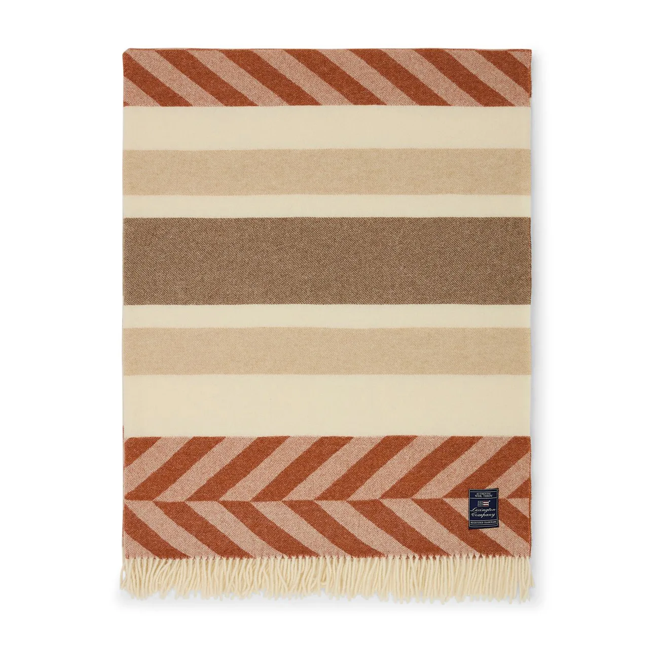Herringbone Striped Recycled Wool Wolldecke 130 x 170cm, Copper-brown Lexington