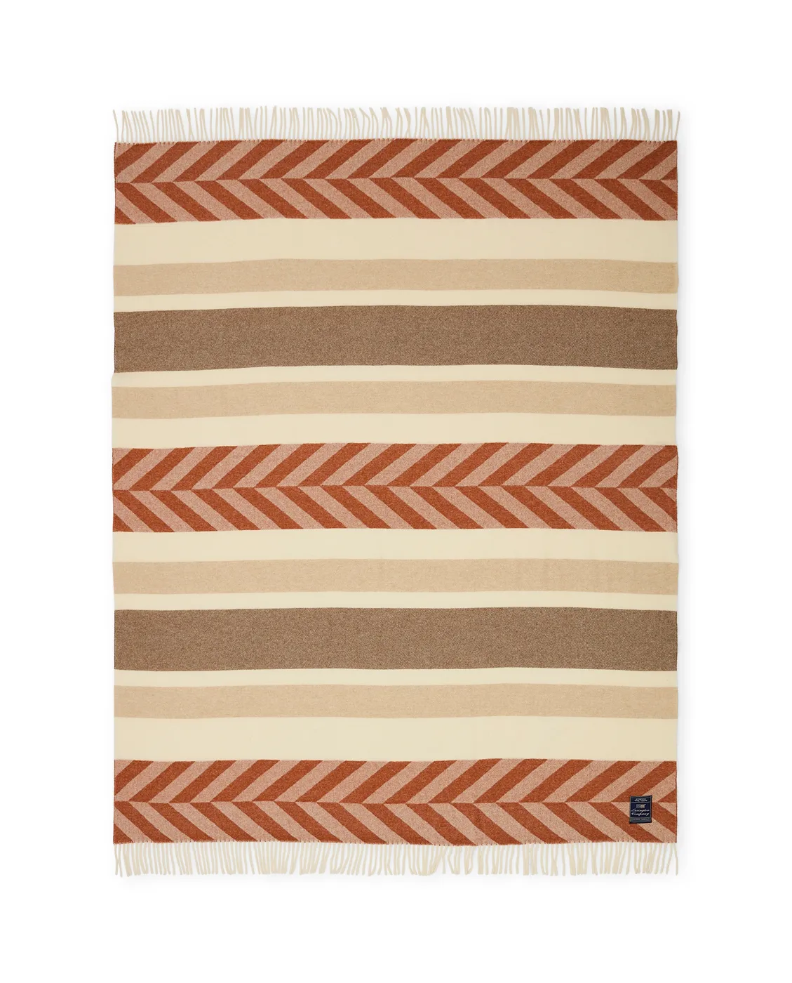 Herringbone Striped Recycled Wool Wolldecke 130 x 170cm, Copper-brown Lexington