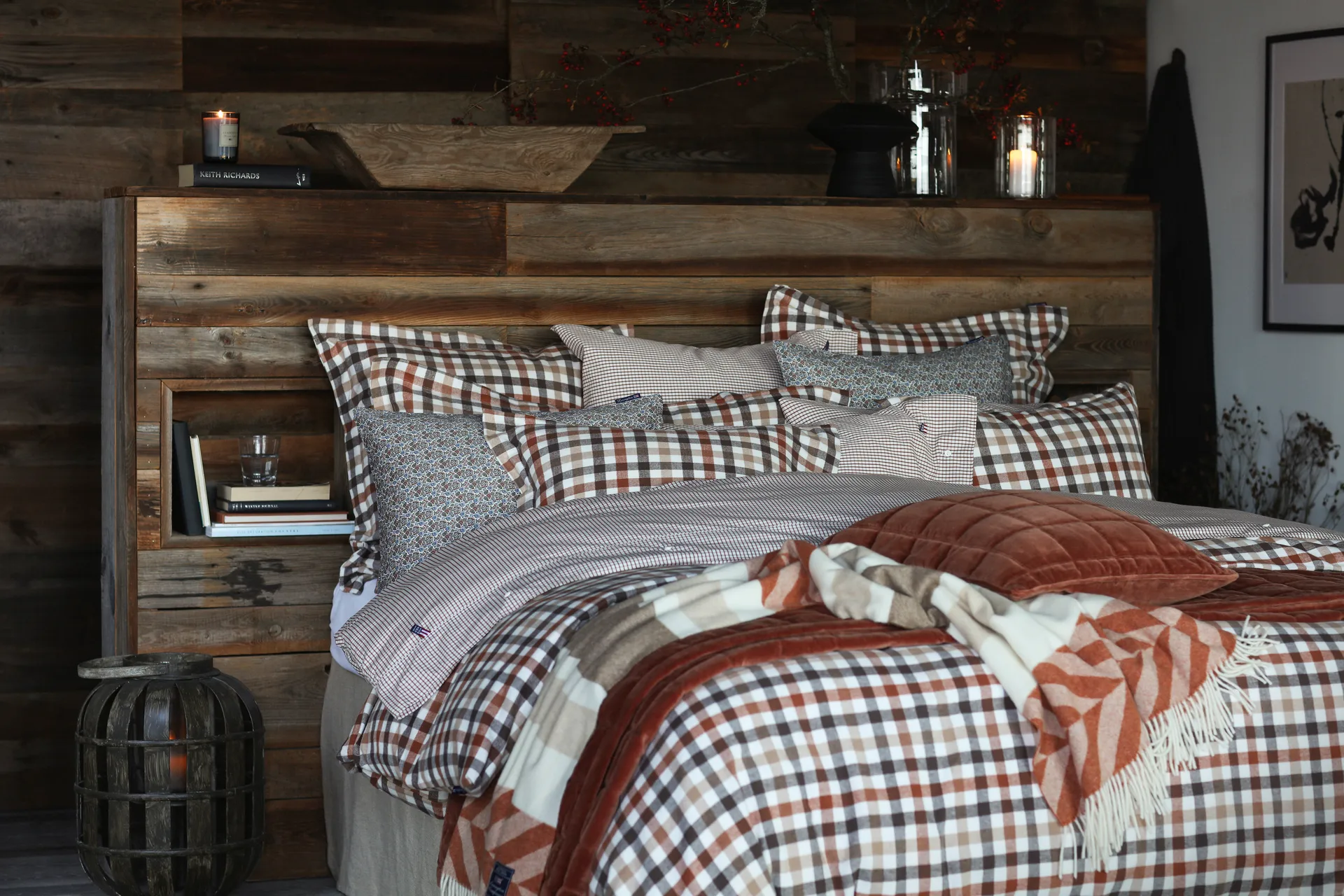 Herringbone Striped Recycled Wool Wolldecke 130 x 170cm, Copper-brown Lexington