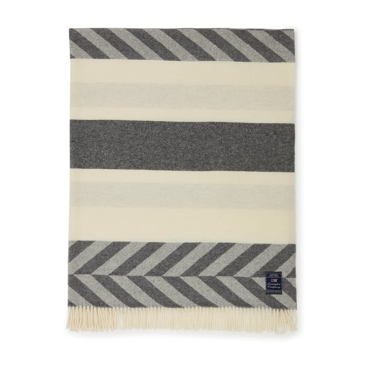 Herringbone Striped Recycled Wool Wolldecke 130 x 170cm - Gray-off white - Lexington