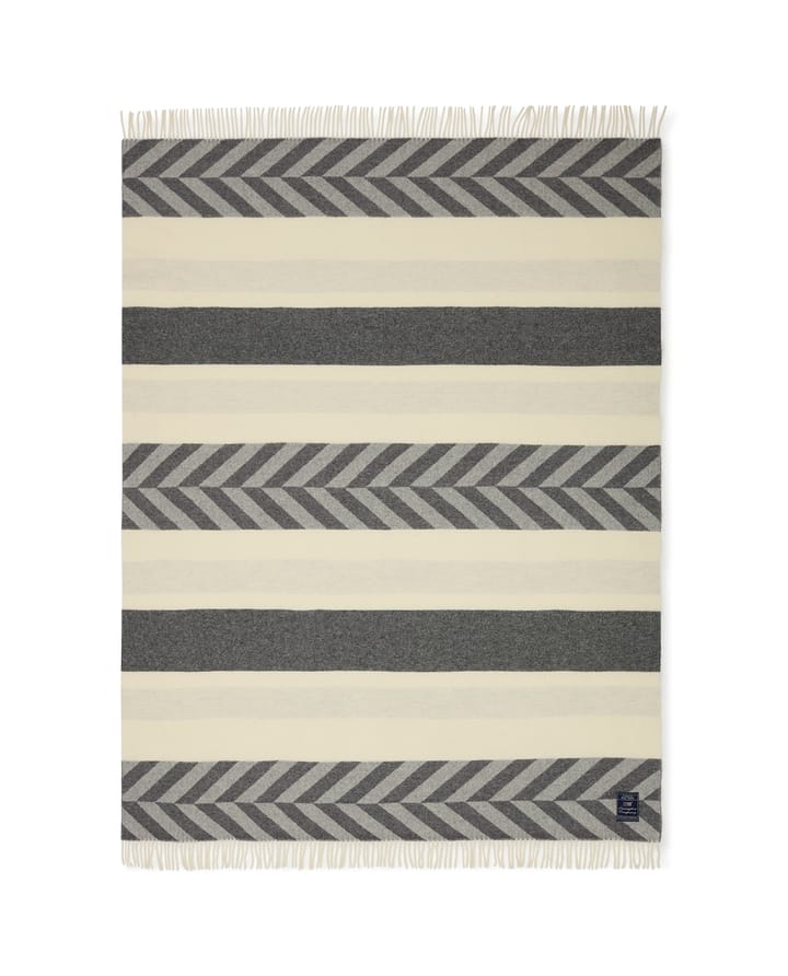 Herringbone Striped Recycled Wool Wolldecke 130 x 170cm - Gray-off white - Lexington