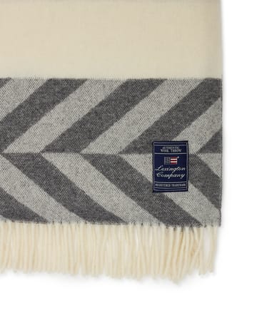 Herringbone Striped Recycled Wool Wolldecke 130 x 170cm - Gray-off white - Lexington