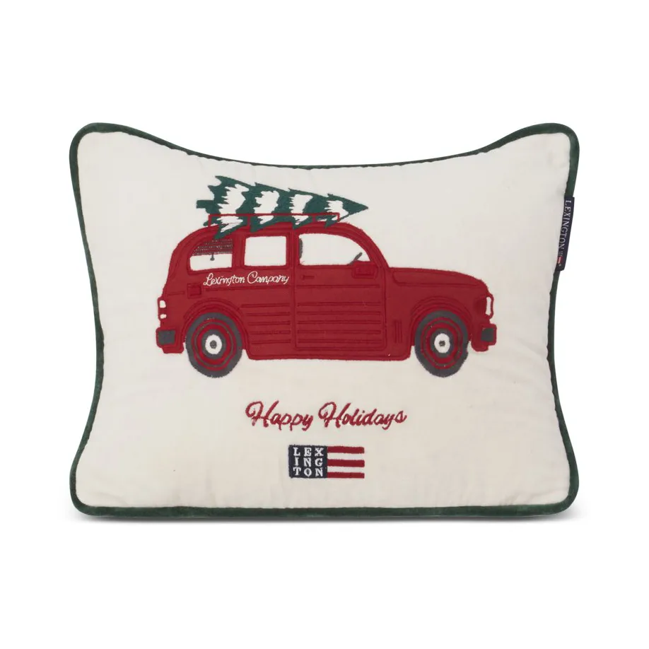 Holiday Car Organic Cotton Velvet Kissen 30 x 40cm, White-red multi Lexington