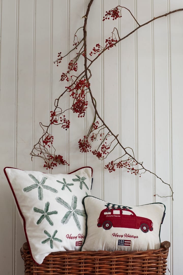Holiday Car Organic Cotton Velvet Kissen 30 x 40cm, White-red multi Lexington