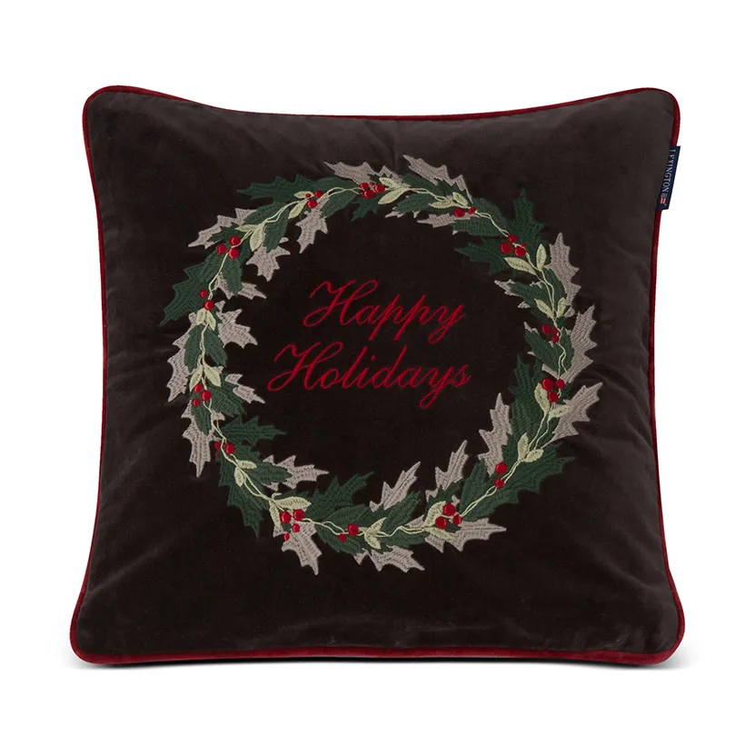 Holly Wrath Cotton Velvet Kissenbezug 50 x 50 cm, Dark grey-green-red Lexington