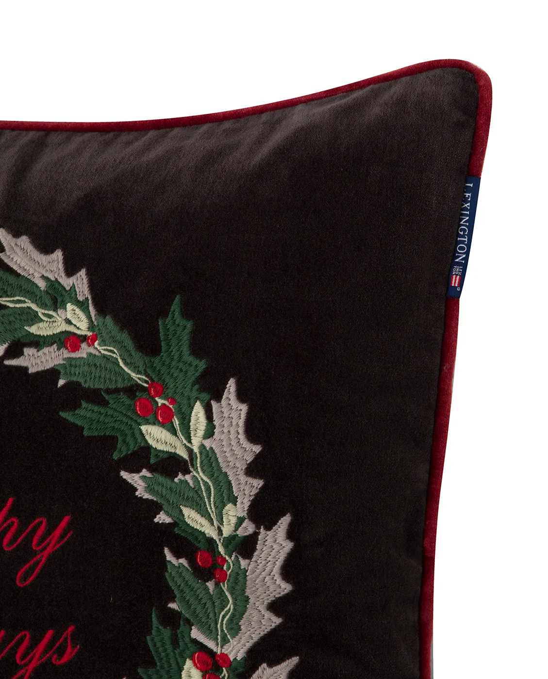 Holly Wrath Cotton Velvet Kissenbezug 50 x 50 cm, Dark grey-green-red Lexington