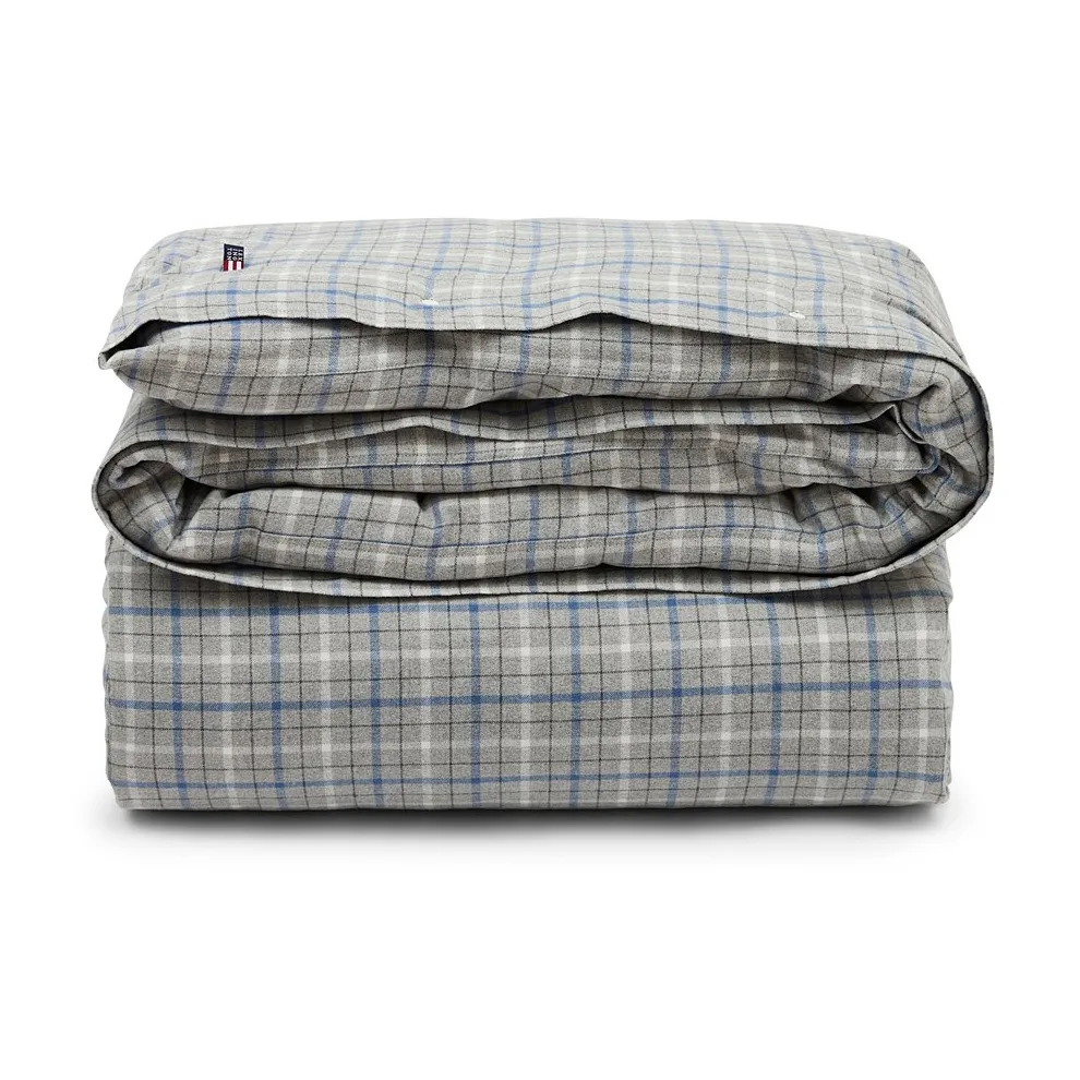 Karierter Bettbezug aus Baumwolle und Flanell 220x220 cm, Gray Melange/Blue/White Lexington