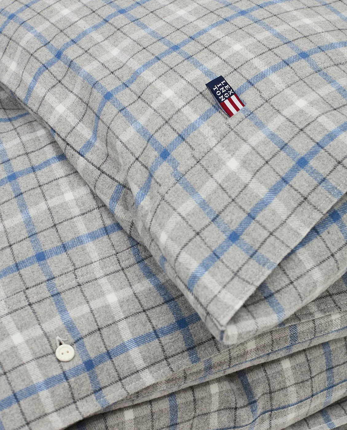 Karierter Bettbezug aus Baumwolle und Flanell 220x220 cm, Gray Melange/Blue/White Lexington