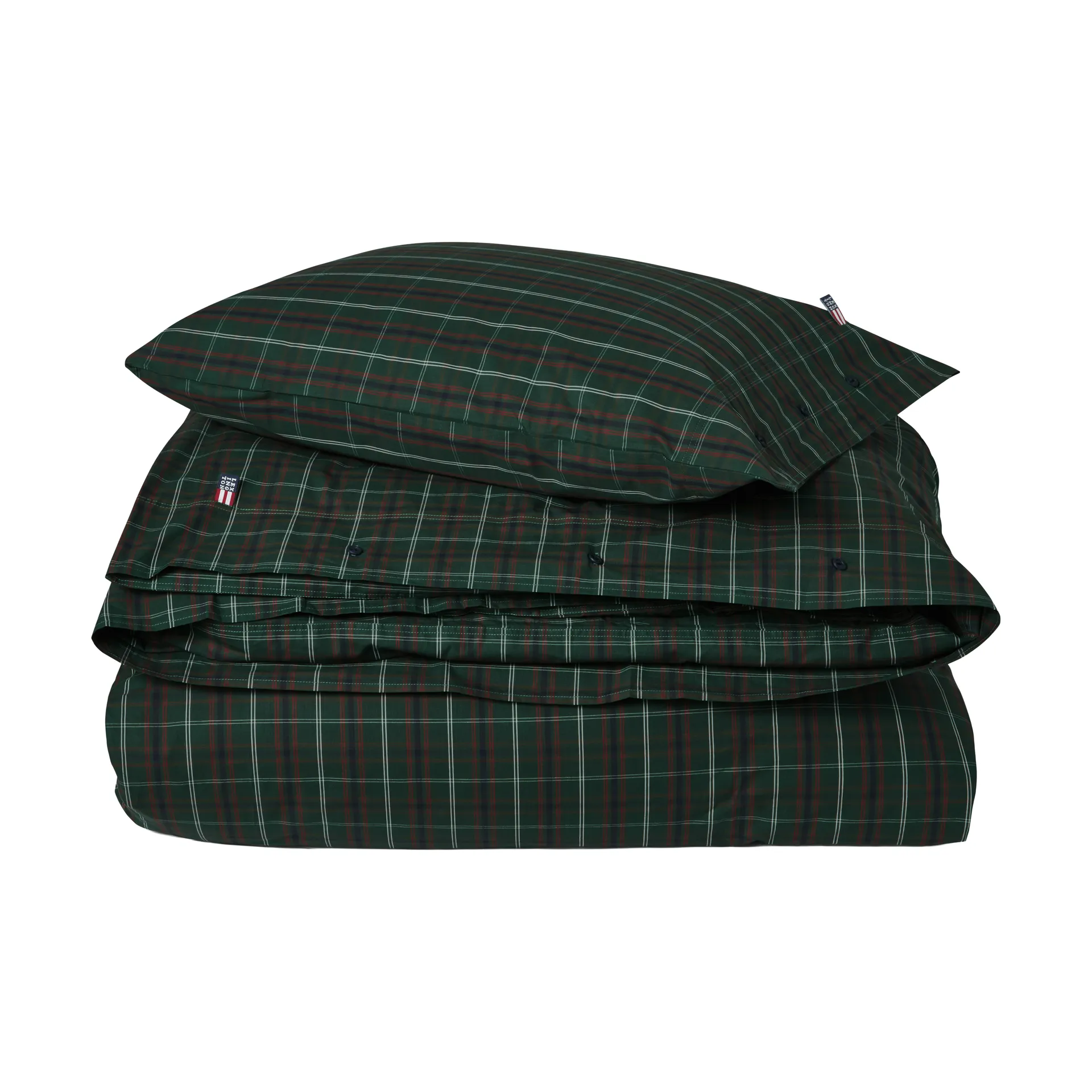 Kariertes Baumwoll-Perkal-Bettwäsche-Set, Grün-Navy, 2 Stk 50x60 cm/1 Stk 220x220 cm Lexington
