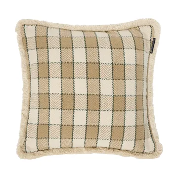 Kariertes Kissenbezug aus Bio-Baumwolle mit Fransen - Beige-Hellbeige-Grün - Lexington