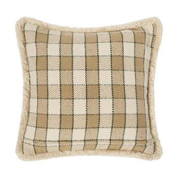 Kariertes Kissenbezug aus Bio-Baumwolle mit Fransen - Beige-Hellbeige-Grün - Lexington