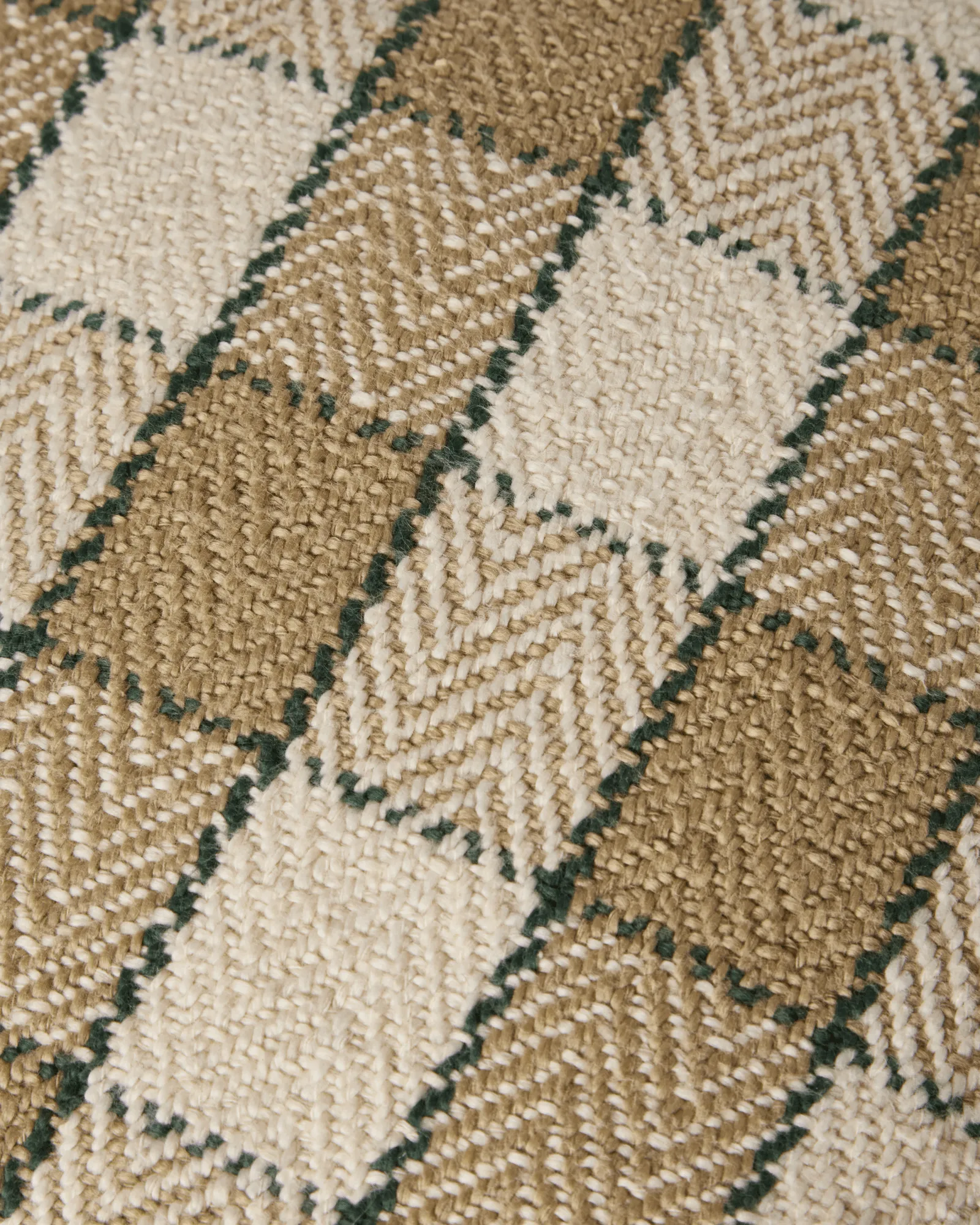 Kariertes Kissenbezug aus Bio-Baumwolle mit Fransen, Beige-Hellbeige-Grün Lexington