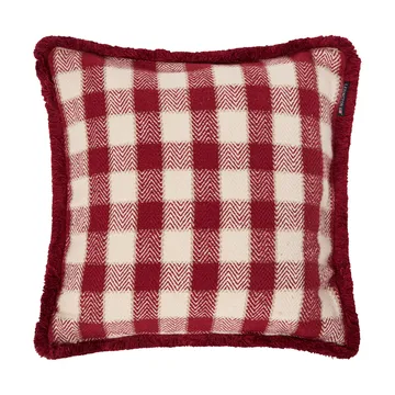 Kariertes Kissenbezug aus Bio-Baumwolle mit Fransen - Rot-Hellbeige-Beige - Lexington