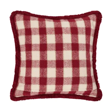 Kariertes Kissenbezug aus Bio-Baumwolle mit Fransen - Rot-Hellbeige-Beige - Lexington