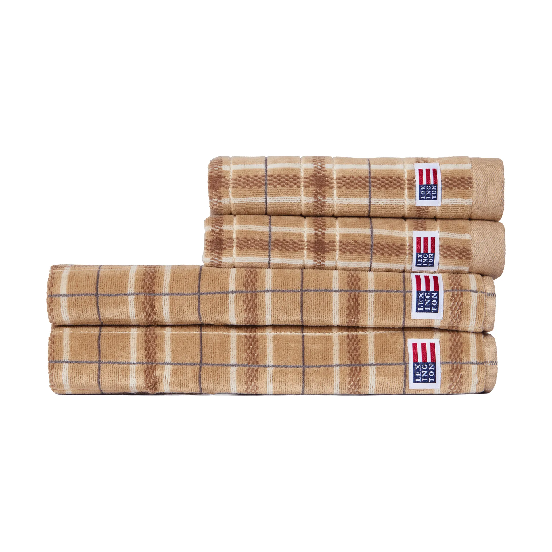 Lexington karierte Handtücher, 4-teilig, Beige-Grau, 2 Stück 50x70 cm, 2 Stück 70x30 cm Lexington
