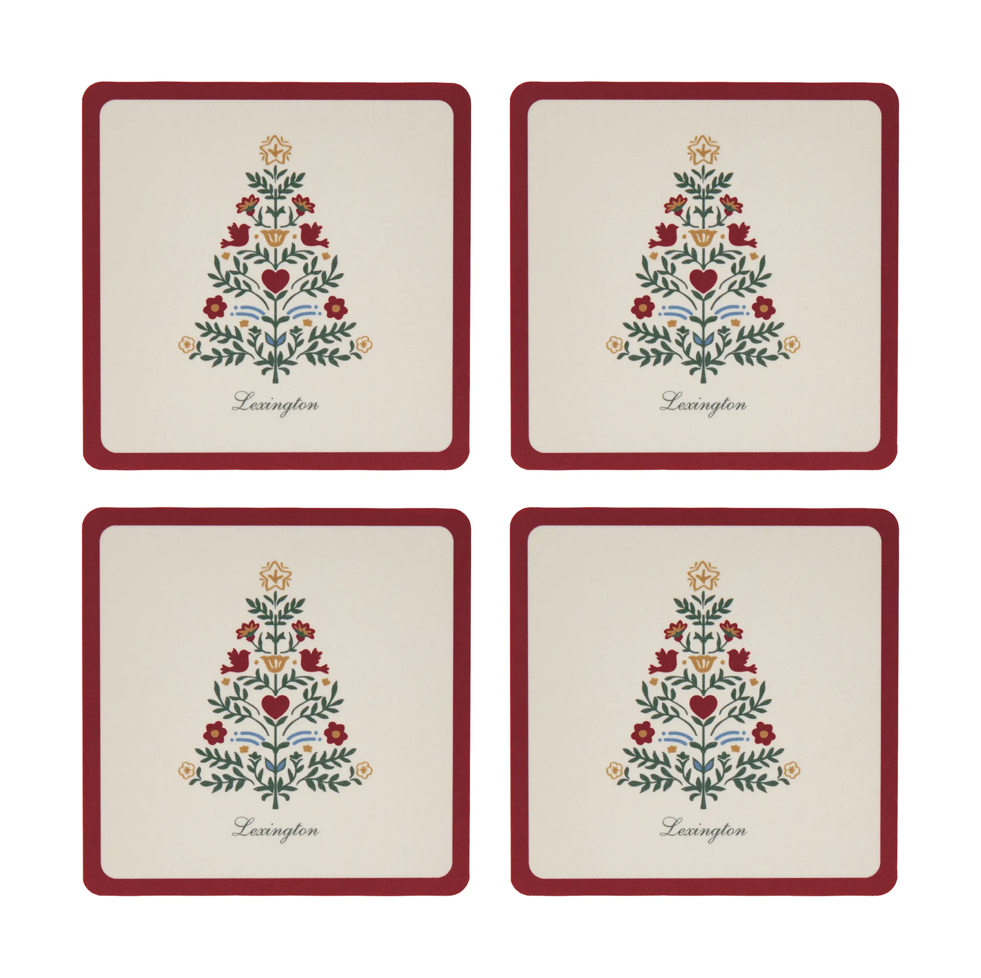 Lexington laminierte Glasuntersetzer, Rot-hellbeige, 9x9 cm, 4er-Pack Lexington