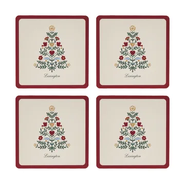 Lexington laminierte Glasuntersetzer - Rot-hellbeige, 9x9 cm, 4er-Pack - Lexington