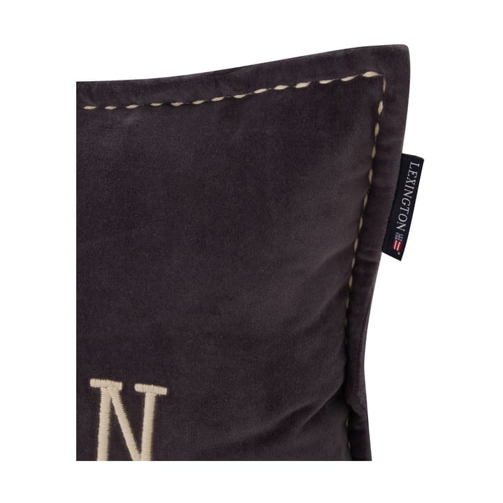 Logo Message Organic Cotton Velvet Kissen 40x60cm, Dark gray Lexington