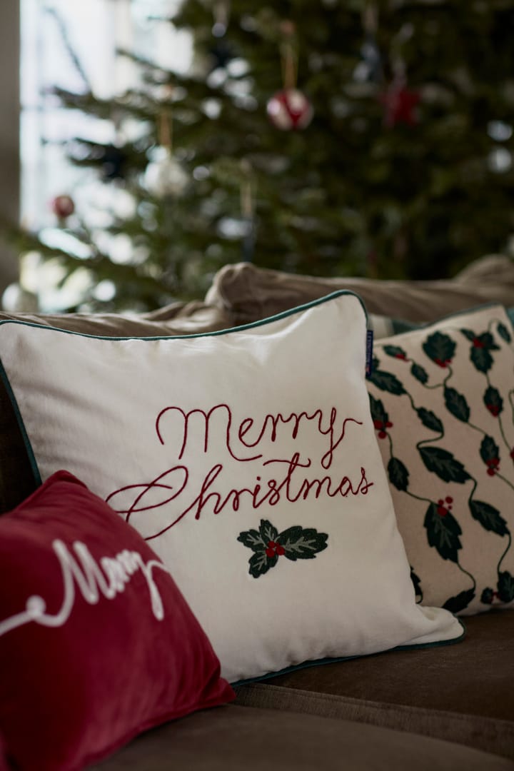 Merry Christmas Cotton Velvet Kissenbezug 50 x 50 cm, Off white-red Lexington