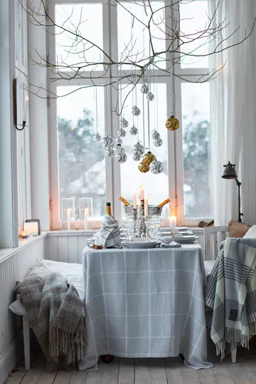 Pepita Check Cotton Linen Tischdecke 150 x 350cm - White-light gray - Lexington