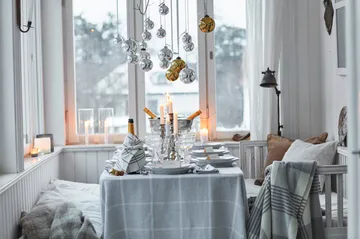 Pepita Check Cotton Linen Tischdecke 150 x 350cm - White-light gray - Lexington